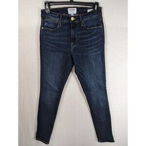 FRAME DENIM Le High Skinny Slit Hem Jeans Dark Blue Wash Size 27